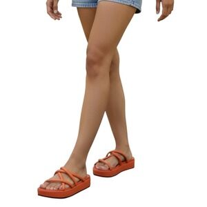 A New Day Women Orange Apricot Platform Slide Sandals Padded Straps Size 6